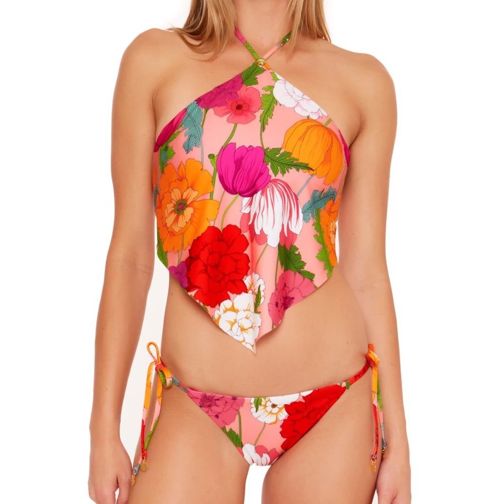 NWT Trina Turk Sunny Blooms Tankini Top & Side Tie Bikini Bottom Set 6